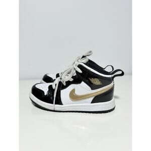 Jordan 1 Mid Patent Black White Gold Little Kids Sizes 9c to 11c New BQ6933-007
